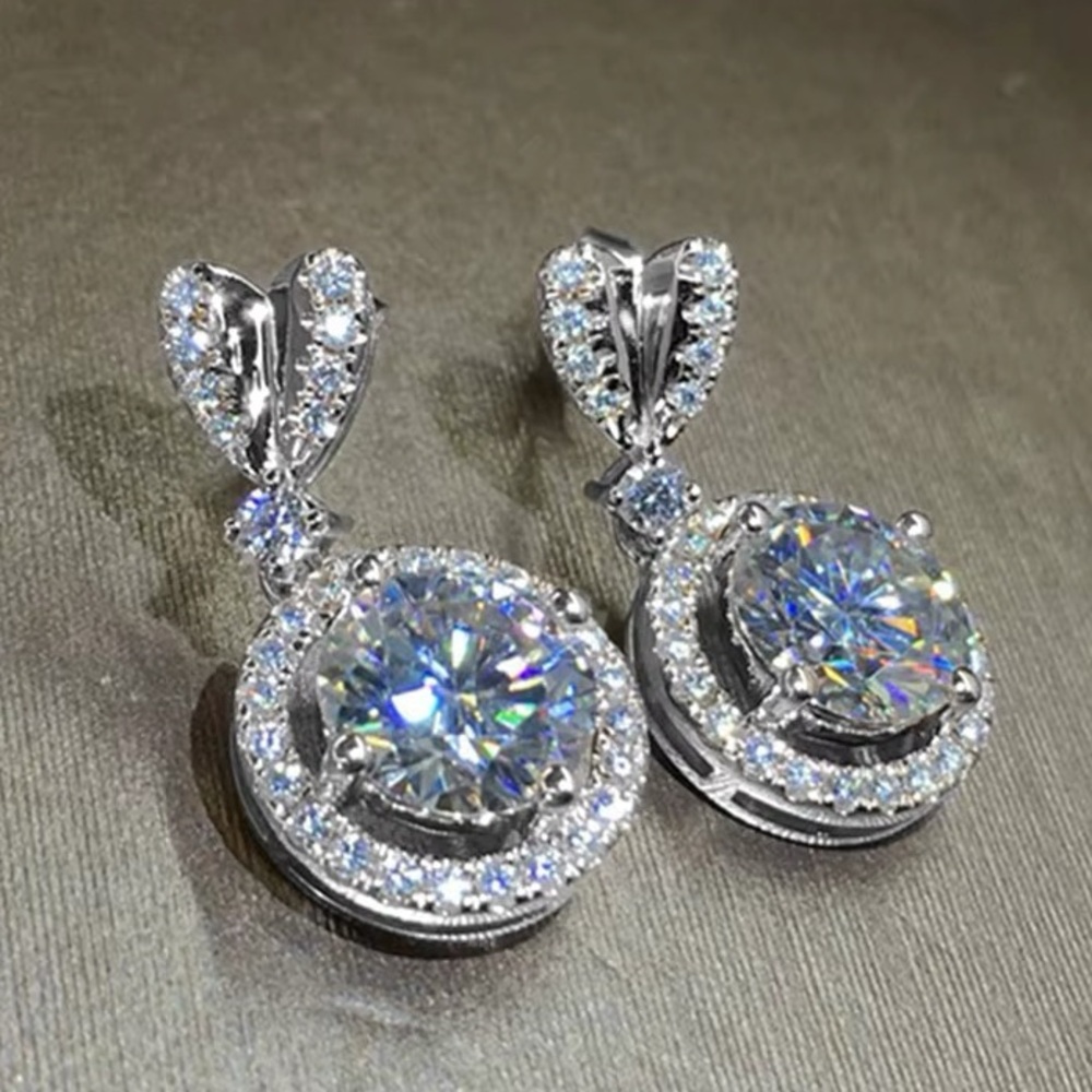 🖤Silver Cz Diamond Heart Drop Earrings